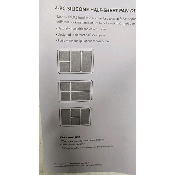 COOK’S ESSENTIALS, 100% Food-Safe Silicone, 4-Pc, Half-Sheet Pan Dividers. NEW - Picture 9 of 11